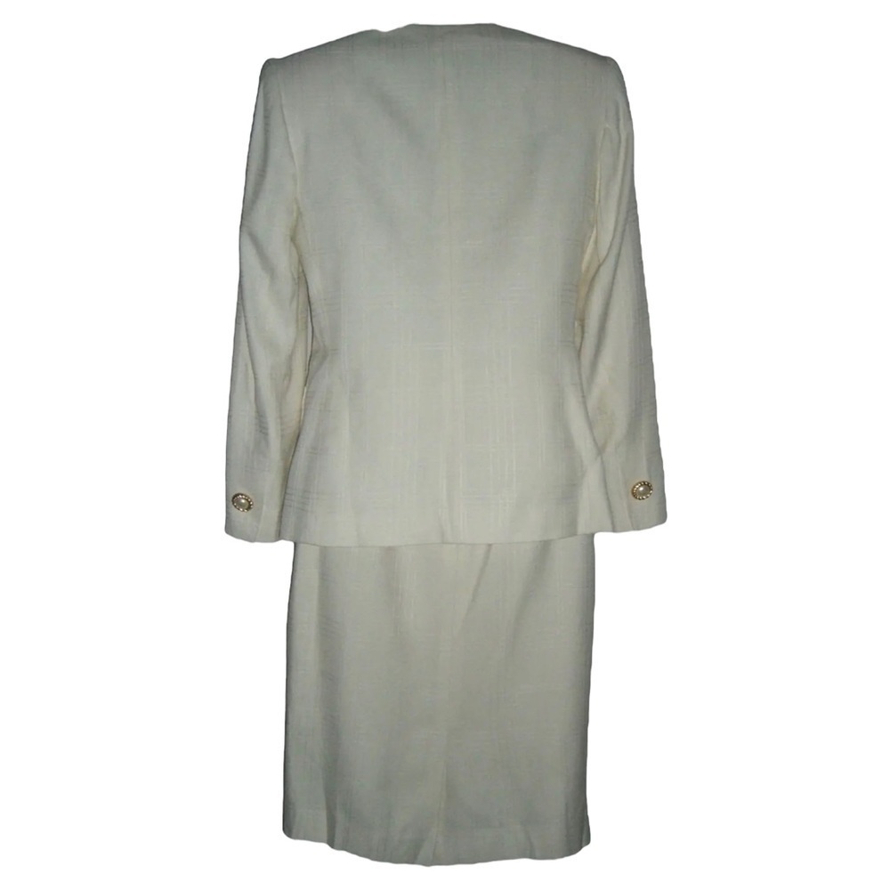Vintage 90's Petite Sophisticate Suit Plaid Ivory Pearl Buttons Blazer Suit NWT - Picture 6 of 16